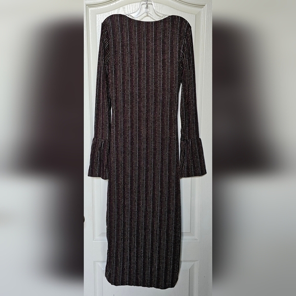 NWT Metallic Stripe Long Sleeve Midi Black Multi Dress XS FRENCH CONNECTION - Picture 5 of 14